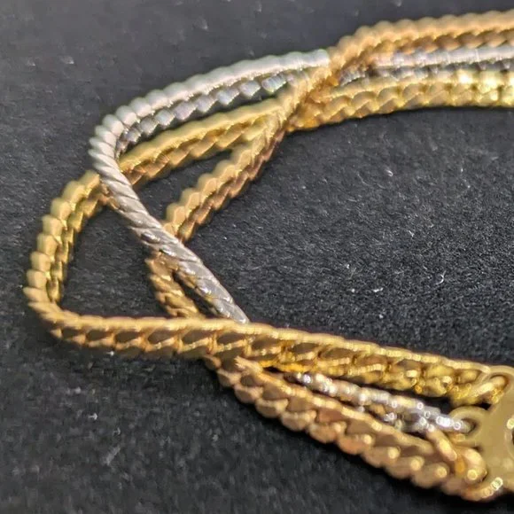 Vintage Signed MONET Gold Tone Flat Chain Triple Strand Bracelet - 7" Long - Picture 3 of 5